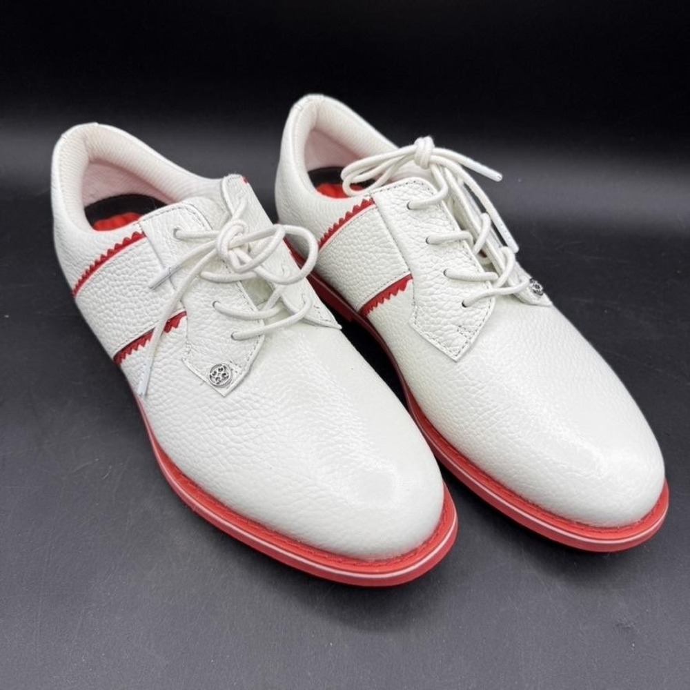 G/FORE Gallivanter Golf Shoes Womens 7.5 White Red Leather Spiked Preppy Boho - Picture 1 of 7